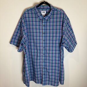 HB Mens 4XLT Plaid Short Sleeve Button Down Shirt Blue Green Purple